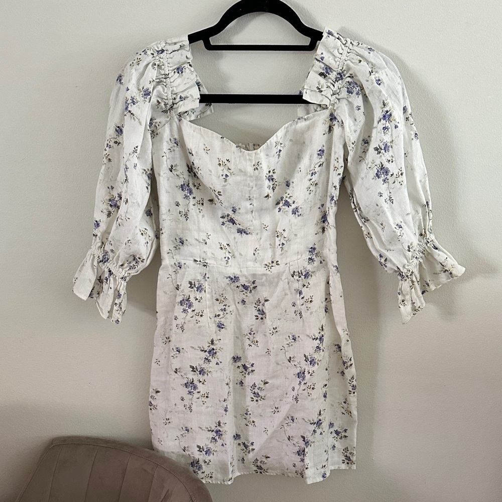 Reformation linen Floral Puff Sleeve Dress